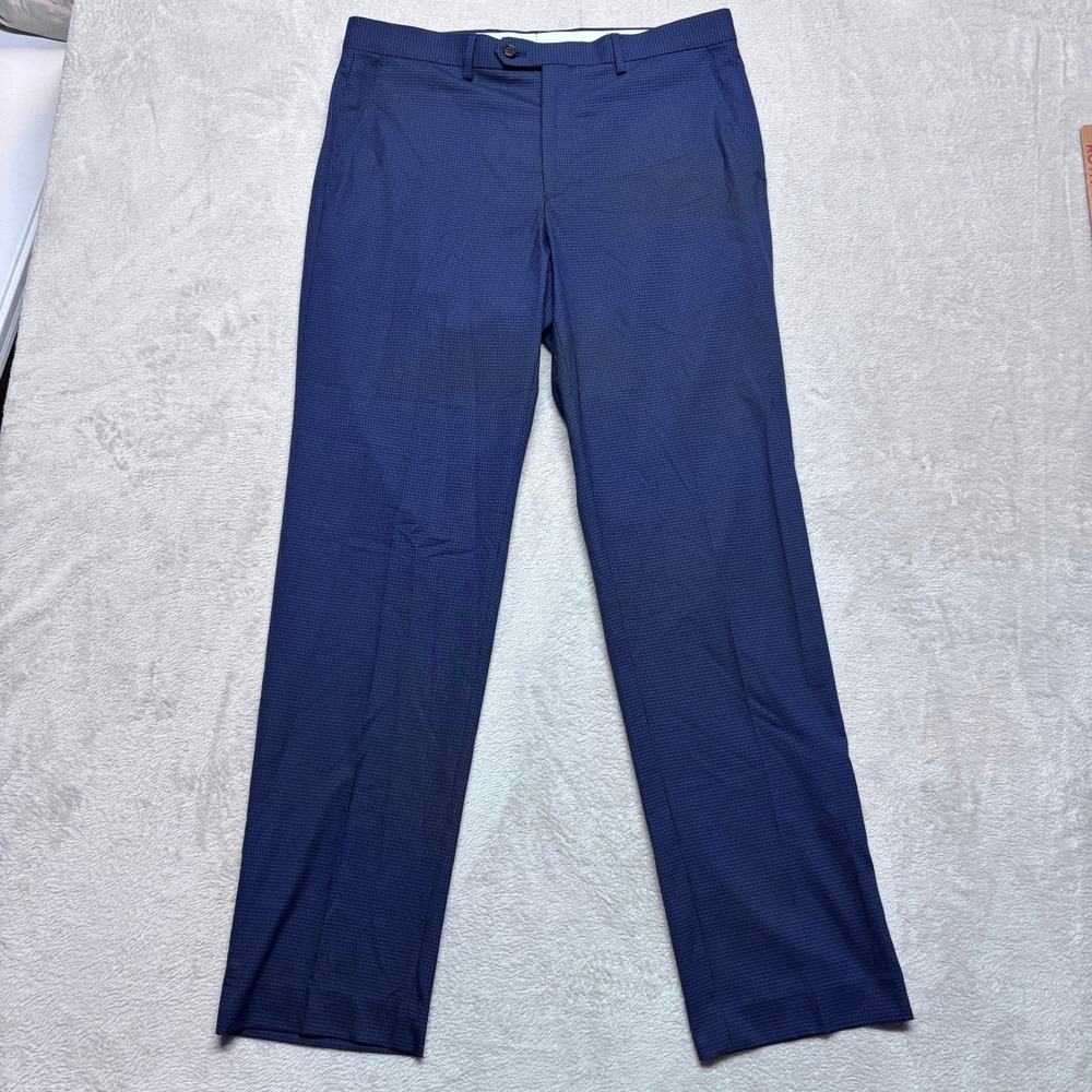 Ralph Ralph Lauren Mens 34x32 Dress Suit Pants Blue Micro Check Stretch